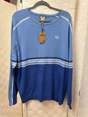 Yo Colorado Men's Two-Tone Blue Striped Crewneck Sweater XL